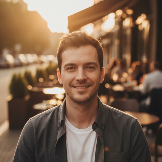 Enhanced portrait by VibeX — natural light, still the same person